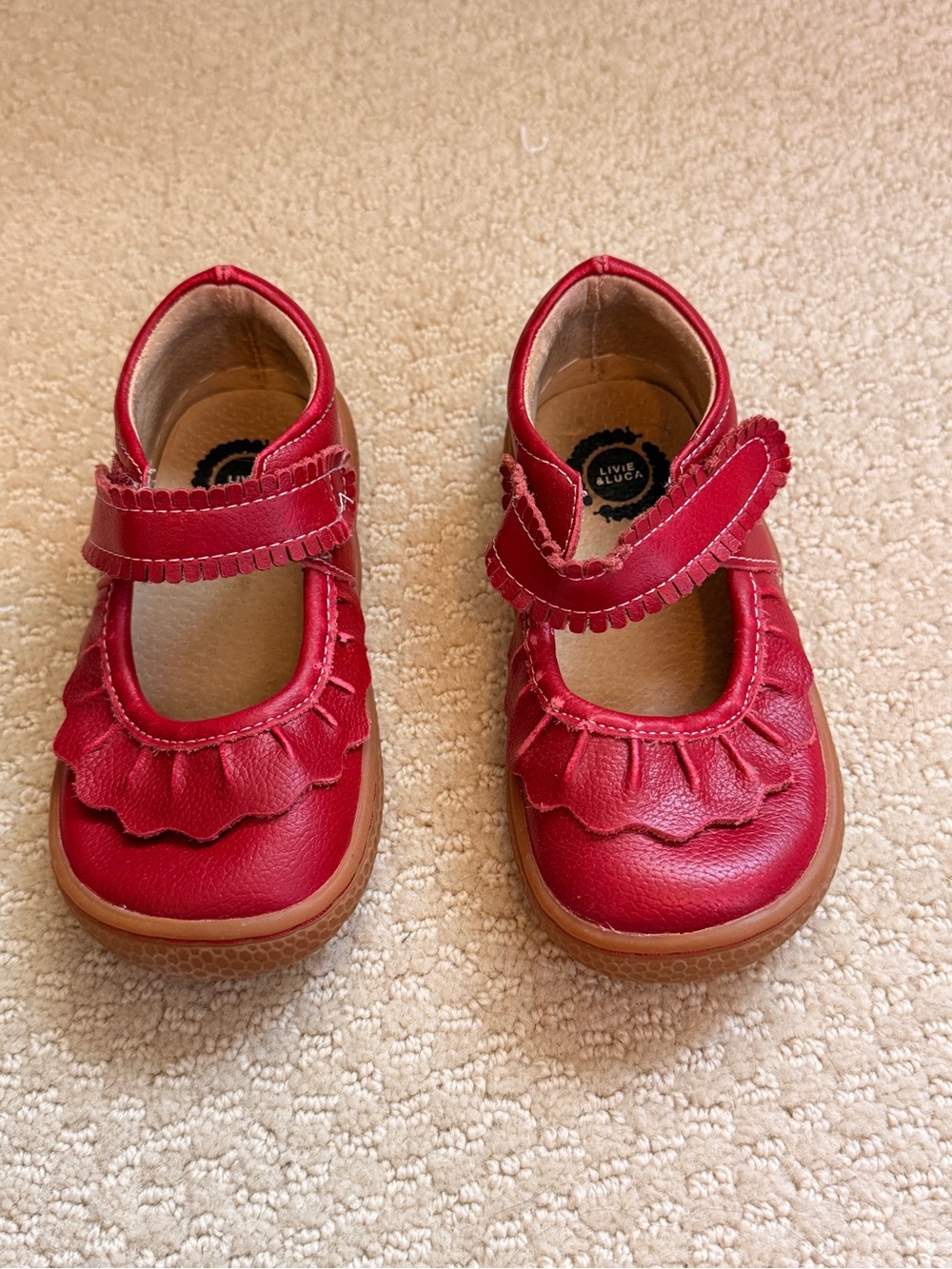 Livie & Luca Red Ruffle Mary Jane Toddler Shoes